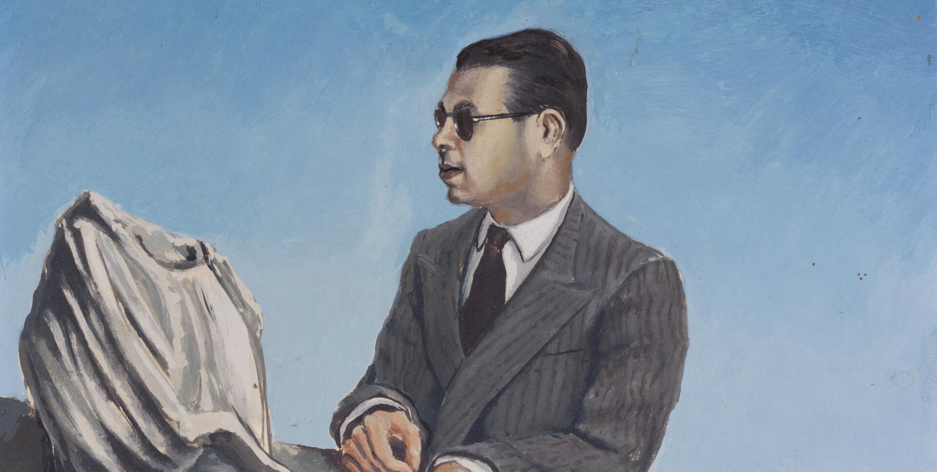 Gérald Messadié, Portrait de Georges Henein, s.d., gouache sur papier, 28,5 x 23,5cm, Collection Catherine Farhi, Paris.