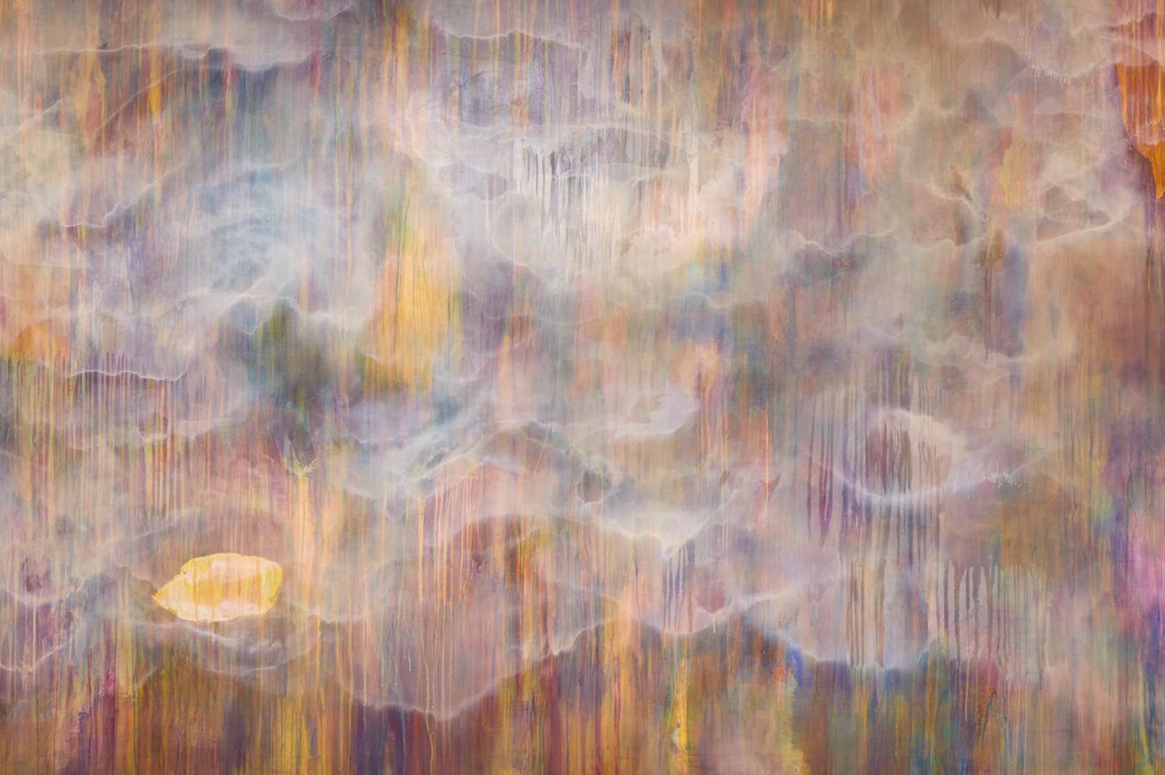 Thu-Van Tran, Les couleurs du gris, 2023. Linen canvas, plaster and lime; pigments light cadmium orange, dark magenta, sea violet, phthalo green, ultramarine beu, titanium white. 320 × 750 cm.  